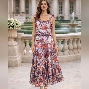 NWOT Willa Story XS Floral Ruffle Midi Dress in Pink Red Blue White 2 Wedding